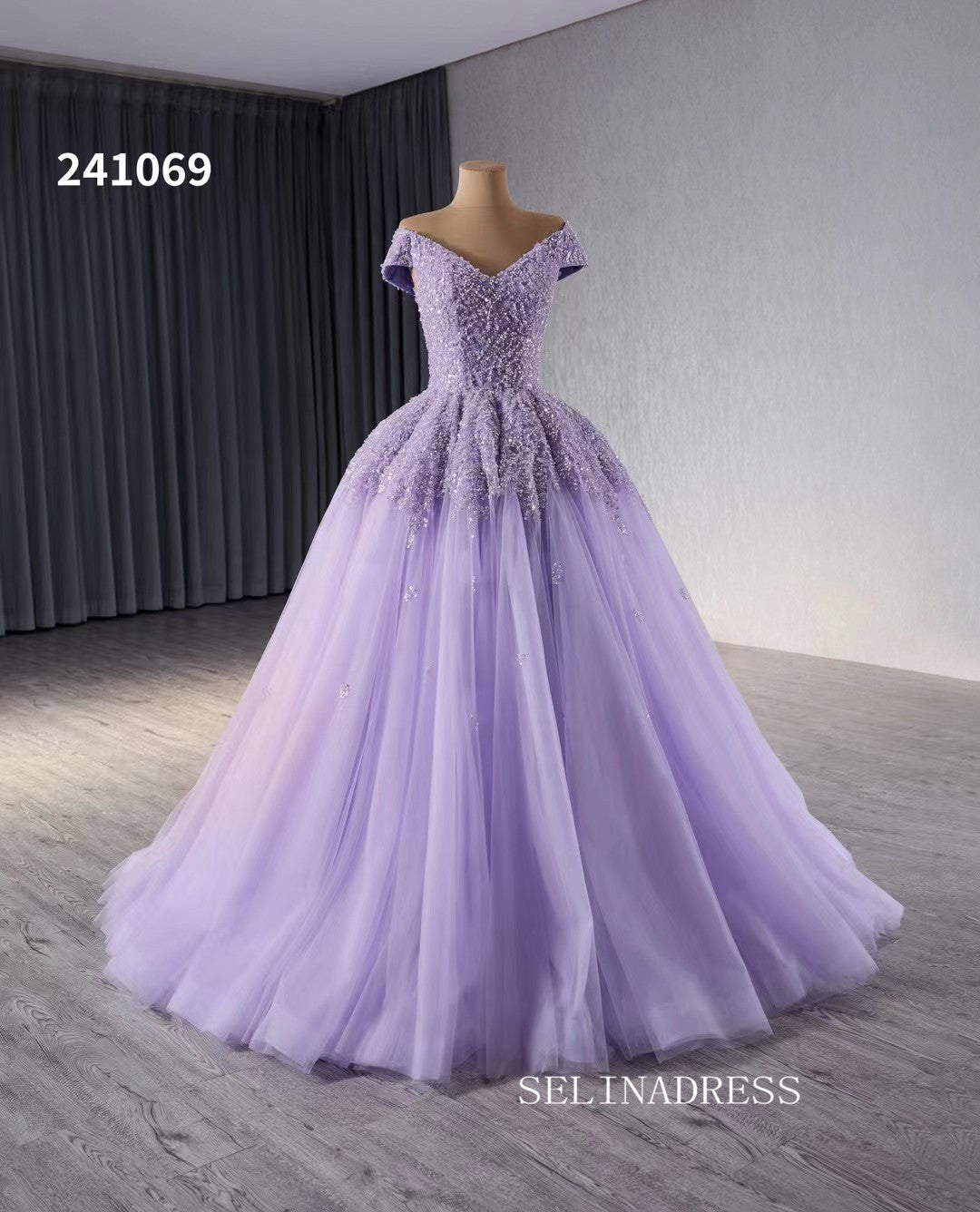 Luxury Lilac V neck Beaded Long Formal Dresses Evening Dress 241069|Selinadress