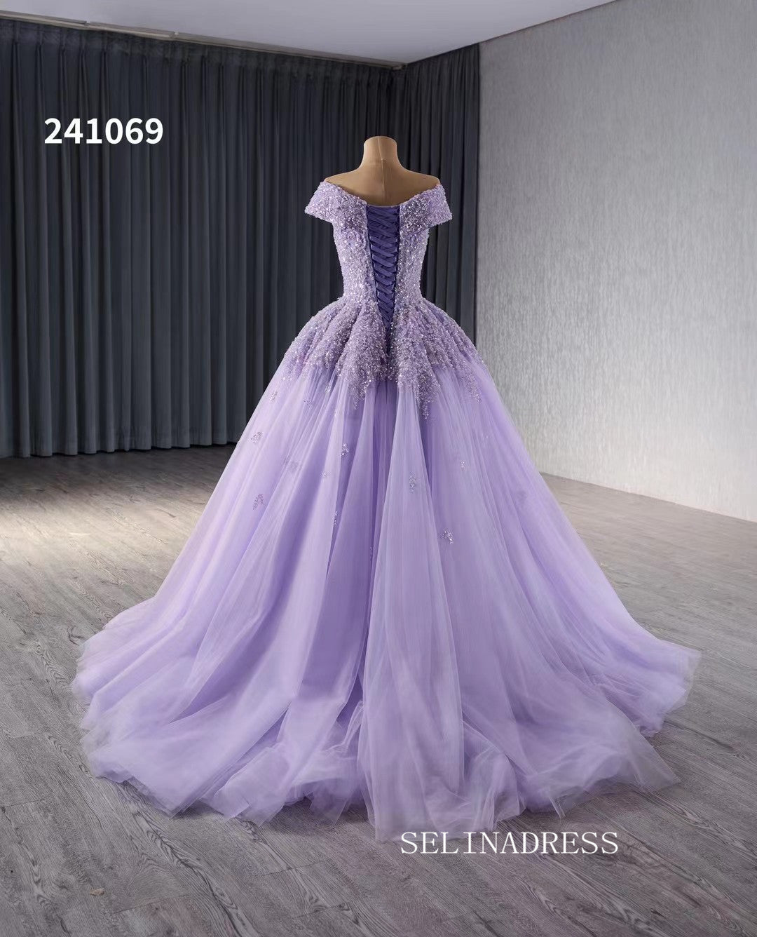 Luxury Lilac V neck Beaded Long Formal Dresses Evening Dress 241069|Selinadress