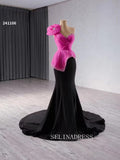 luxury Mermaid One Shoulder Black Wedding Dresses Beaded Formal Gown 241106|Selinadress