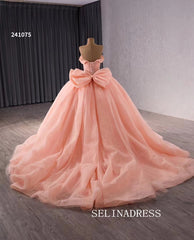 luxury Off-the-Shoulder Beaded Wedding Dresses Pink Ball Gown Formal Gown 241075|Selinadress