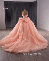 luxury Off-the-Shoulder Beaded Wedding Dresses Pink Ball Gown Formal Gown 241075|Selinadress