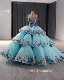 luxury Off-the-Shoulder Blue Quinceanera Dresses Embroidery Ball Gown Quinceañera Gown 241095|Selinadress