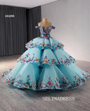 luxury Off-the-Shoulder Blue Quinceanera Dresses Embroidery Ball Gown Quinceañera Gown 241095|Selinadress