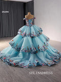 luxury Off-the-Shoulder Blue Quinceanera Dresses Embroidery Ball Gown Quinceañera Gown 241095|Selinadress