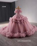 luxury Off-the-Shoulder Pink Quinceanera Dresses Beaded Ball Gown Quinceañera Gown 241098|Selinadress