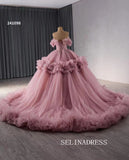 luxury Off-the-Shoulder Pink Quinceanera Dresses Beaded Ball Gown Quinceañera Gown 241098|Selinadress