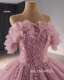 luxury Off-the-Shoulder Pink Quinceanera Dresses Beaded Ball Gown Quinceañera Gown 241098|Selinadress