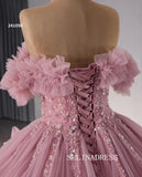 luxury Off-the-Shoulder Pink Quinceanera Dresses Beaded Ball Gown Quinceañera Gown 241098|Selinadress