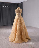 luxury One Shoulder High Neck Wedding Dresses Champagne Formal Gown 241020|Selinadress