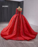 luxury One Shoulder Lace Beaded Wedding Dresses Red Long Sleeve Formal Gown 241062|Selinadress