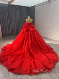 Luxury Red Ball Gown Wedding Dress Off-the-shoulder Beaded Long Formal Dresses Evening Dress 241075|Selinadress