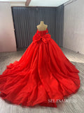 Luxury Red Ball Gown Wedding Dress Off-the-shoulder Beaded Long Formal Dresses Evening Dress 241075|Selinadress