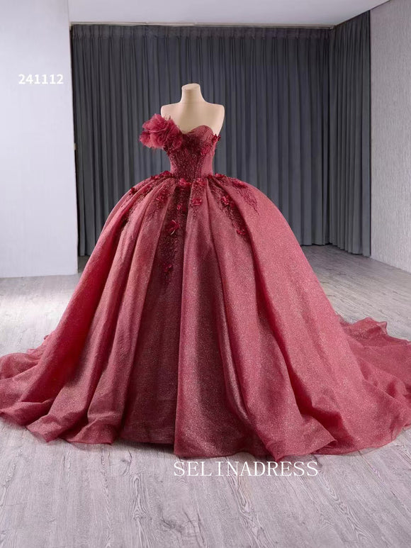 Luxury Red Ball Gown Wedding Dress Sweetheart Beaded Long Formal Dresses Evening Dress 241112|Selinadress