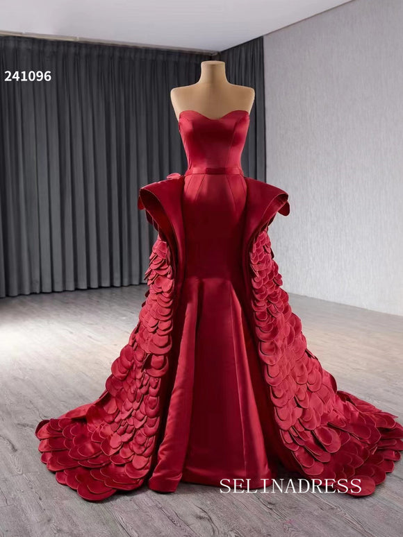 Luxury Red Mermaid Long Formal Dresses Overskirt Evening Dress 241096|Selinadress