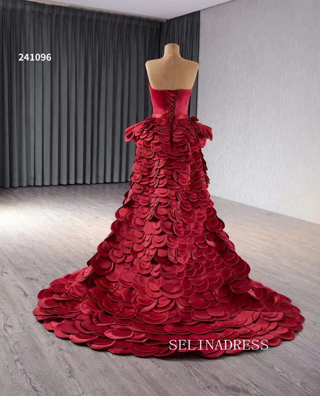 Luxury Red Mermaid Long Formal Dresses Overskirt Evening Dress 241096|Selinadress