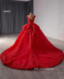 Luxury Red Straps Lace Appliques Ball Gowns Long Formal Dresses Evening Dress 231075|Selinadress