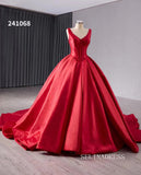 luxury Vneck Satin Wedding Dresses With Train Red Formal Gown 241068|Selinadress