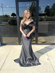 Mermaid Black Long Prom Dress With Bow Evening Dresss SER807|Selinadress