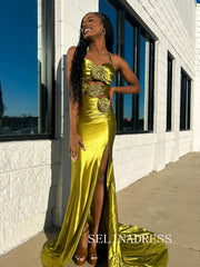 Mermaid Halter Olive Long Prom Dress With Hand Made Floral Evening Dresses SED0037|Selinadress