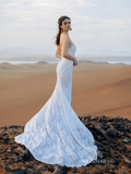 Mermaid Lace Beach Wedding Dresses Elegant Lace Bridal Gown EWR802|Selinadress