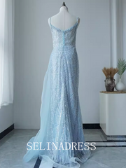 Mermaid Spaghetti Straps Beaded Long Prom Dress Dubai Evening Formal Gown EWR110|Selinadress