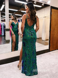 Mermaid Spaghetti Straps Fuchsia Long Prom Dress Sparkly Evening Dress EWR463|Selinadress