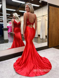 Mermaid Spaghetti Straps Long Prom Dress Satin Beaded Evening Dress EWR461|Selinadress