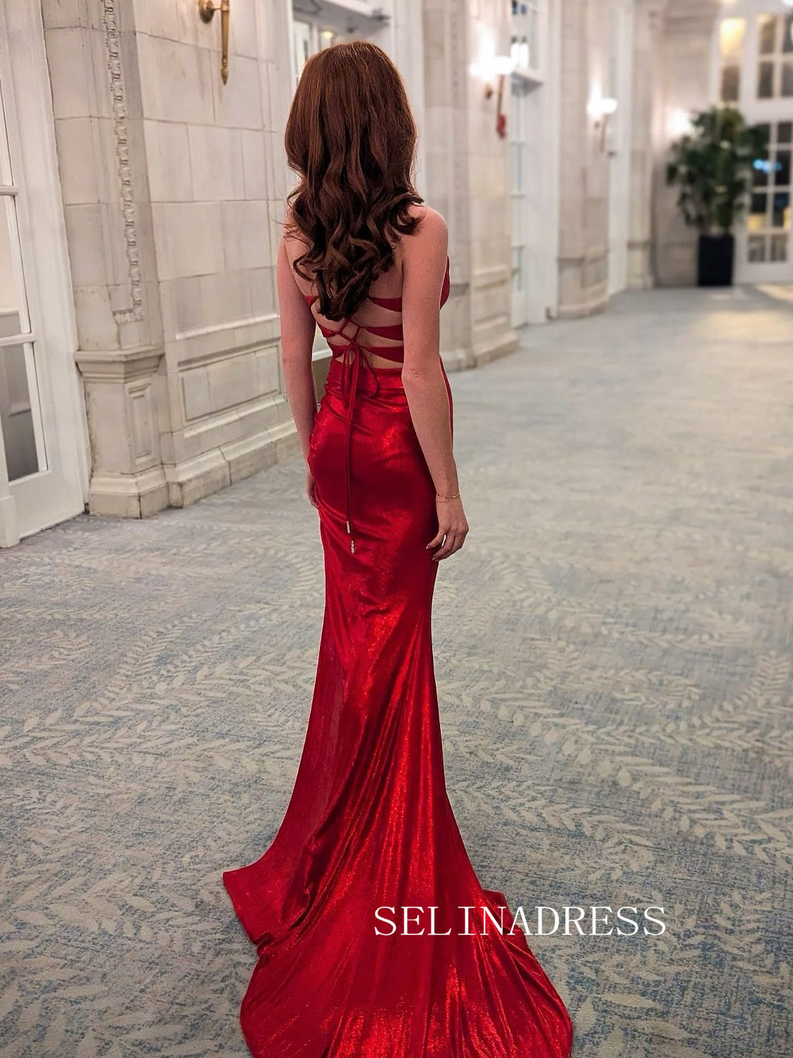 Mermaid Spaghetti Straps Red Long Prom Dress With Slit SER605|Selinadress