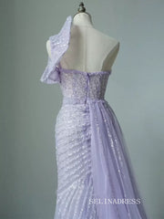 Mermaid Strapless Lilac Long Prom Dress Beaded Evening Gowns CN006|Selinadress