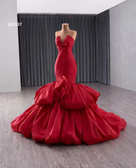 Mermaid Strapless V neck Red Long Prom Dress Formal Evening Gowns 241137|Selinadress