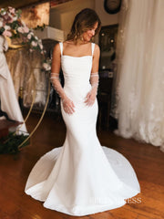 Mermaid Straps Simple Cheap Satin Wedding Dress EWR394|Selinadress