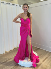 Mermaid Sweetheart Beaded Fuchsia Long Prom Dress With Slit sew1093|Selinadress