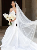 Mermaid V neck White Wedding Dress Rustic Cheap Satin Bridal Gowns TKL3051|Selinadress