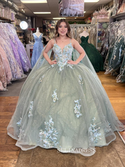 Off-the-shoulder Embroidery Ball Gown Princess Sage Formal Gowns Evening Dress sew1090|Selinadress