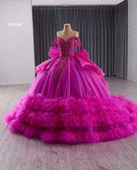 Off-the-shoulder Fuchsia Ball Gown Beaded Long Formal Dress Evening Gowns 241144|Selinadress