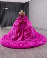 Off-the-shoulder Fuchsia Ball Gown Beaded Long Formal Dress Evening Gowns 241144|Selinadress