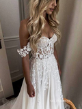 Off-the-shoulder Lace Wedding Dresses Elegant Beaded Wedding Gowns EWR819|Selinadress