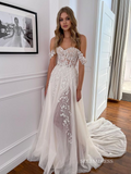 Off-the-shoulder Lace Wedding Dresses Elegant Beaded Wedding Gowns EWR819|Selinadress