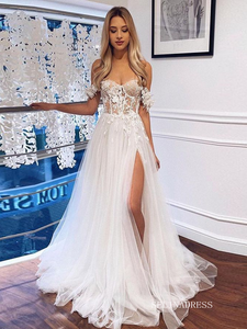 Off-the-shoulder Lace Wedding Dresses Elegant Wedding Gowns EWR818|Selinadress