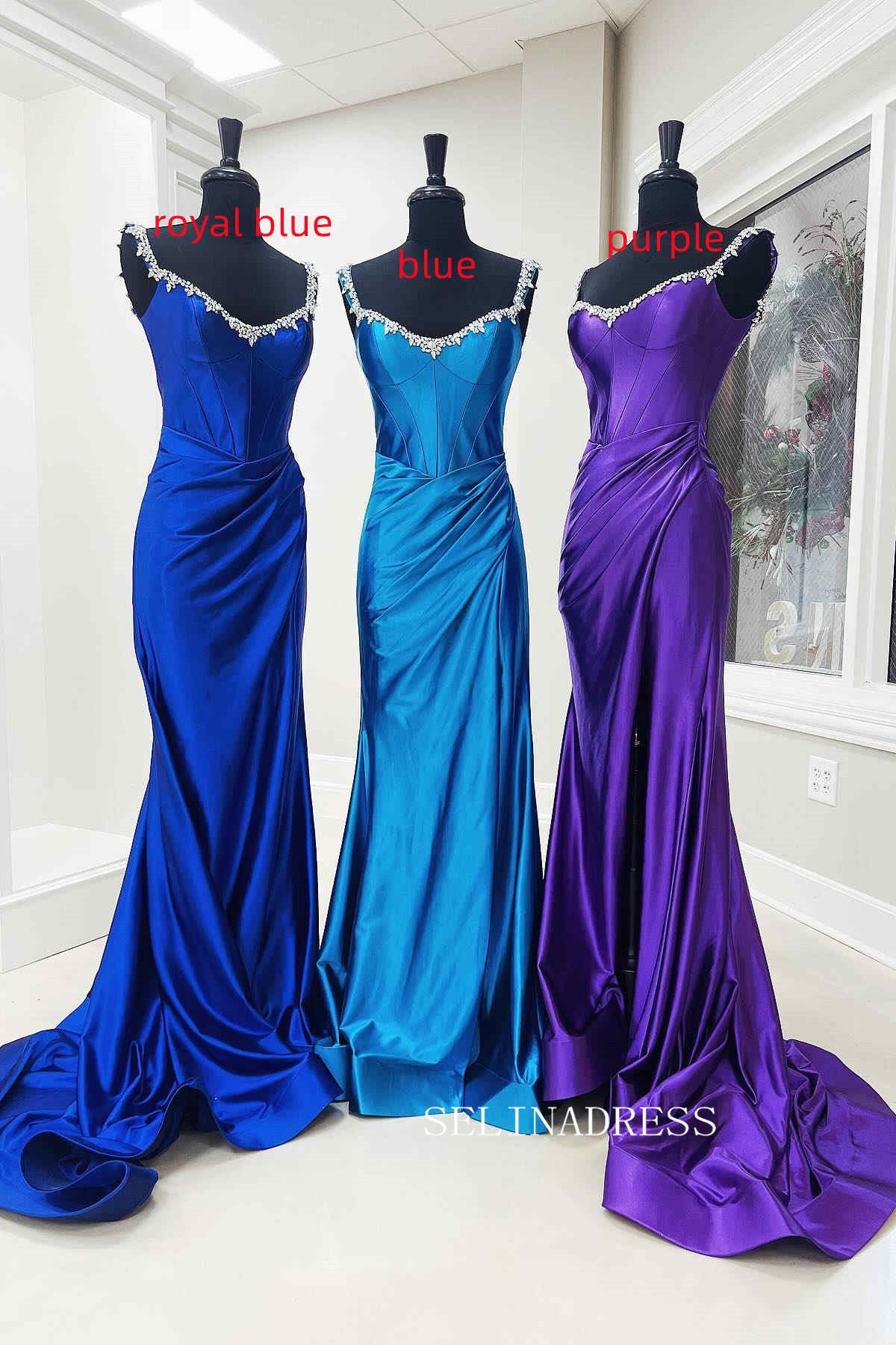 Off-the-shoulder Mermaid Royal Blue Long Prom Dress With Slit sew0620|Selinadress