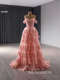 Off-the-shoulder Pink Lace Prom Dress Luxury Evening Gown Wedding Dress 241094|Selinadress