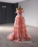 Off-the-shoulder Pink Lace Prom Dress Luxury Evening Gown Wedding Dress 241094|Selinadress