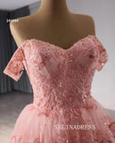 Off-the-shoulder Pink Lace Prom Dress Luxury Evening Gown Wedding Dress 241094|Selinadress