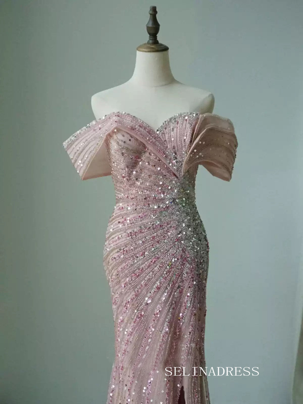 Off-the-shoulder Pink Prom Dress Mermaid Evening Gowns CN003