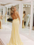 Pale Yellow Mermaid Satin Prom Dresses with Tail Spaghetti Straps Evening Dress EWR201|Selinadress