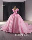 Pink Applique Floral Lace Wedding Dresses Off the Shoulder Quinceanera Dress 241084|Selinadress