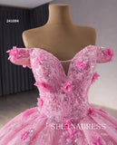 Pink Applique Floral Lace Wedding Dresses Off the Shoulder Quinceanera Dress 241084