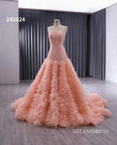 Pink Beaded Ruffled Wedding Dresses Strapless Quinceanera Dress 241024|Selinadress