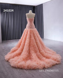 Pink Beaded Ruffled Wedding Dresses Strapless Quinceanera Dress 241024|Selinadress