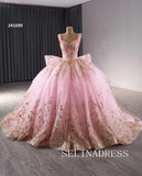 Pink Beaded Sequins Wedding Dresses Straps Quinceanera Dress With Bowknot 241090|Selinadress